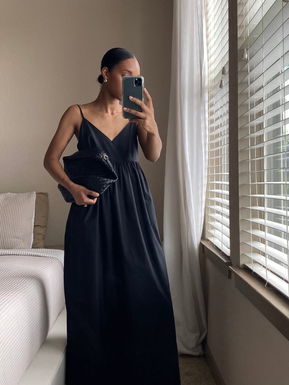 Quince Black V-Neck Spaghetti Strap Maxi Dress